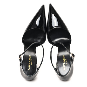 SAINT LAURENT Patent Avenue 110 Ankle Strap Pointed Pumps 41 Black