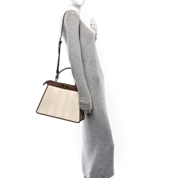 FENDI Canvas Pequin Calfskin Ceylon Medium Peekaboo I SEE U Satchel Grezzo Gianduia