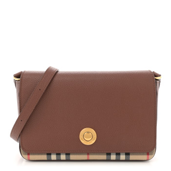 BURBERRY Grainy Calfskin Vintage Check Hampshire Crossbody Archive Beige Tan