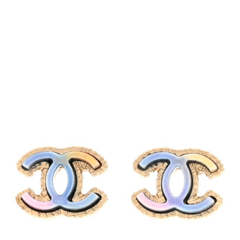 CHANEL Enamel Rainbow CC Earrings Gold Multicolor