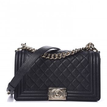 CHANEL Caviar Quilted Medium Boy Flap Dark Blue