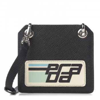 PRADA Saffiano Racing Logo Lanyard ID Holder Black 591003 FASHIONPHILE