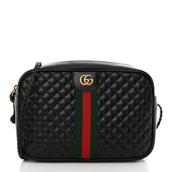 GUCCI Calfskin Web Trapuntata Small GG Shoulder Bag Black