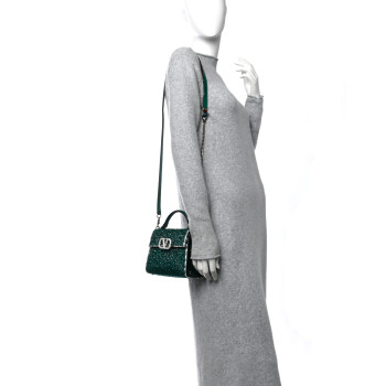 VALENTINO GARAVANI Crystal Embroidered Mini Vsling Top Handle Bag Emerald Jungle