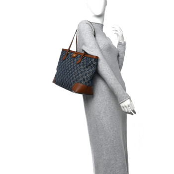 GUCCI New Denim GG Monogram Medium Ophidia Shopping Tote Blue Tea Cuir