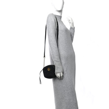 GUCCI Calfskin Matelasse Mini GG Marmont Chain Shoulder Bag Black