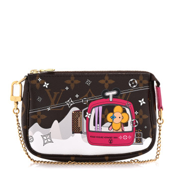 LOUIS VUITTON Monogram 2019 Christmas Animation Mini Courchevel Pochette Accessories Fuchsia