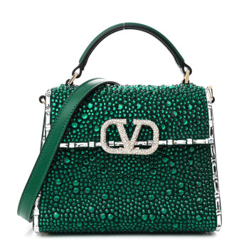 VALENTINO GARAVANI Crystal Embroidered Mini Vsling Top Handle Bag Emerald Jungle