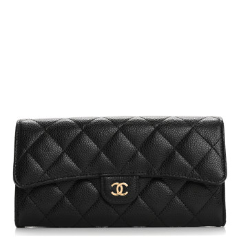 CHANEL Caviar Quilted Large Gusset Flap Wallet Black