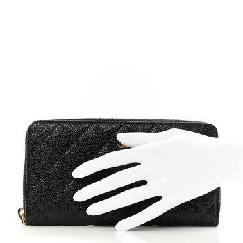 CHANEL Caviar Quilted Large Gusset Zip Around Wallet Black
