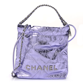 CHANEL Metallic Calfskin Quilted Mini Chanel 22 Lilac