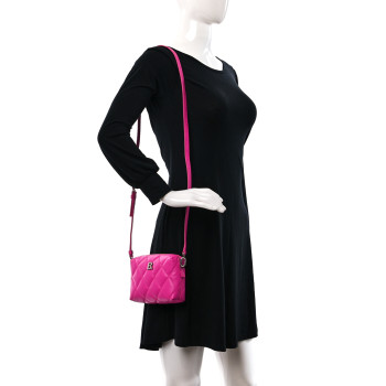 BALENCIAGA Nappa Calfskin Quilted XS Touch B Camera Shoulder Bag Fuchsia