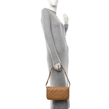 CHANEL Caviar Quilted Timeless CC Shoulder Bag Beige CHANEL Caviar Quilted Timeless CC Shoulder Bag Beige