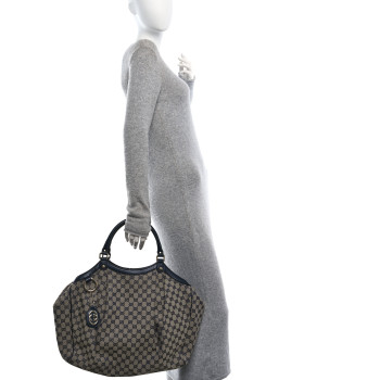 GUCCI Monogram Calfskin Large Sukey Tote Beige Blue