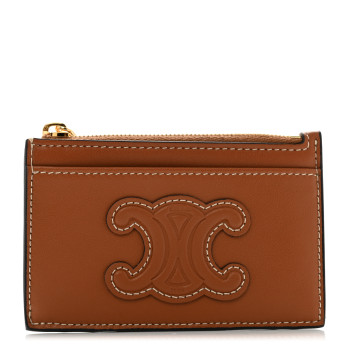 CELINE Triomphe Calfskin Zipped Card Holder Tan
