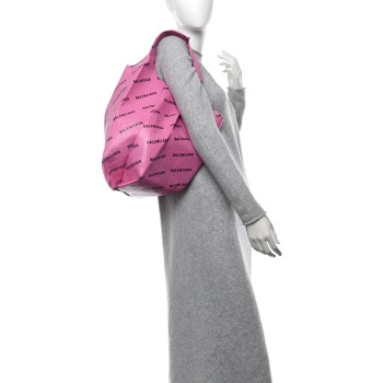 BALENCIAGA Agneau Arena Allover Logo M Supermarket Shopper Rose Bonbon Black