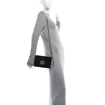 GUCCI Velvet Matelasse GG Marmont Chain Wallet Black
