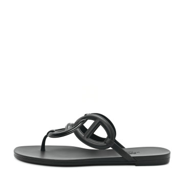 HERMES Rubber Womens Egerie Sandals 38 Black