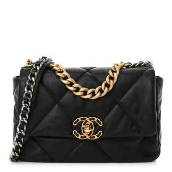 CHANEL Lambskin Quilted Medium Chanel 19 Flap Black