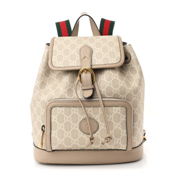 GUCCI GG Supreme Monogram Azalea Calfskin Retro Interlocking G Buckle Backpack Beige Mystic White Oatmeal