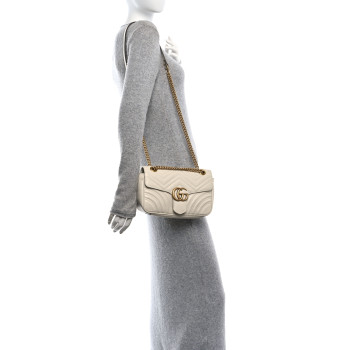 GUCCI Calfskin Matelasse Small GG Marmont Shoulder Bag  White