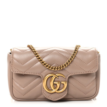 GUCCI Calfskin Matelasse Super Mini GG Marmont Shoulder Bag Porcelain Rose