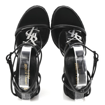 SAINT LAURENT Calfskin Cassandra Espadrille 105 Wedges 37 Black