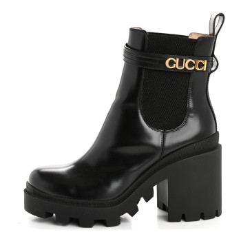 GUCCI Magnum Calfskin Logo Ankle Boots 39.5 Black