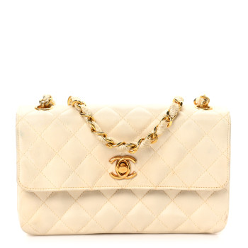 CHANEL Satin Quilted Mini Flap White