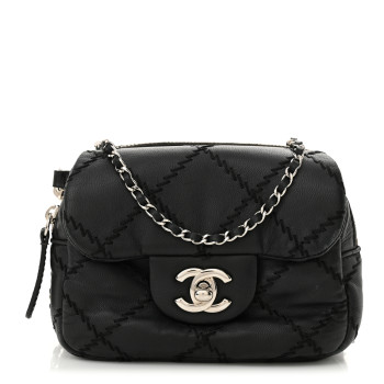 CHANEL Lambskin Stitched New Mini Flap Black