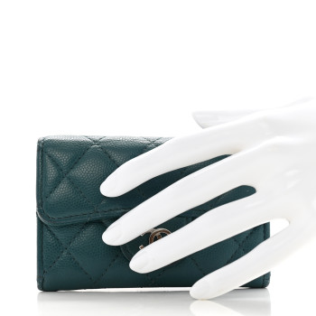 CHANEL Caviar Quilted Flap Card Holder Turquoise
