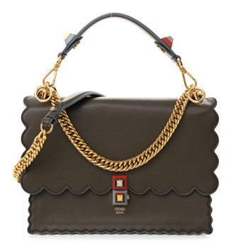 FENDI Vitello Liberty Scalloped Studded Kan I Shoulder Bag Carbone