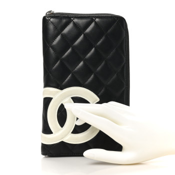 CHANEL Calfskin Cambon Zip Around Organizer Wallet Black White