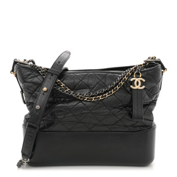 CHANEL Aged Calfskin Quilted Medium Gabrielle Hobo Black