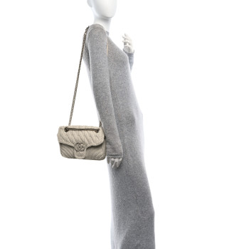 GUCCI Knitted Wool Crystal Small GG Marmont Shoulder Bag Ivory