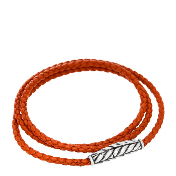 DAVID YURMAN Sterling Silver Leather Mens Chevron Triple-Wrap Bracelet Orange