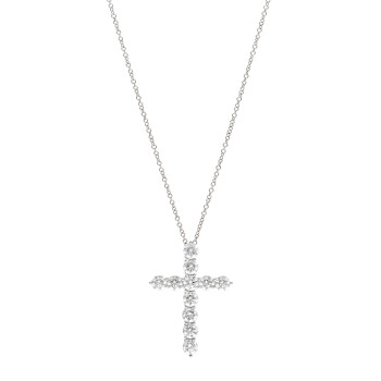 TIFFANY Platinum Diamond Large Cross Pendant Necklace