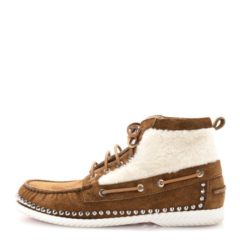 CHRISTIAN LOUBOUTIN Suede Shearling Studded Toronto Flat Sneakers 40.5 Nounours