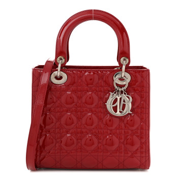 CHRISTIAN DIOR Patent Cannage Medium Lady Dior Red