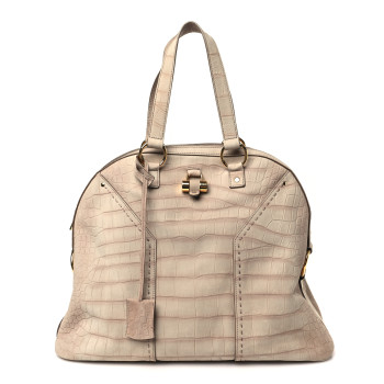 SAINT LAURENT Nubuck Crocodile Embossed Oversized Muse Beige