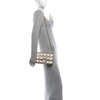 CHRISTIAN DIOR Metallic Lambskin Cannage Miss Dior Promenade Pouch Gold