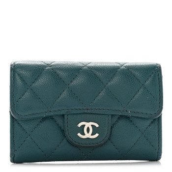 CHANEL Caviar Quilted Flap Card Holder Turquoise