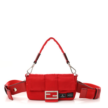 FENDI X PORTER Nylon Cuoio Roma Mini Phone Baguette Belt Bag Cardinale Fuoco