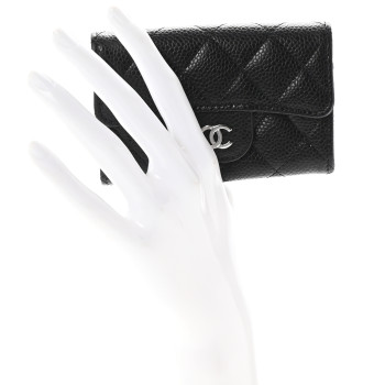 CHANEL Caviar Quilted Flap Card Holder Wallet Black