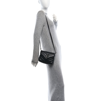 SAINT LAURENT Calfskin Y Quilted Monogram Monochrome Toy Loulou Crossbody Bag Black