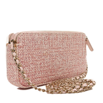 CHANEL Canvas Small Deauville Clutch With Chain Pink