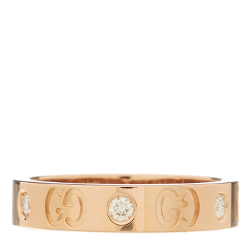 GUCCI 18K Rose Gold Diamond Icon Band Ring 50 5.5
