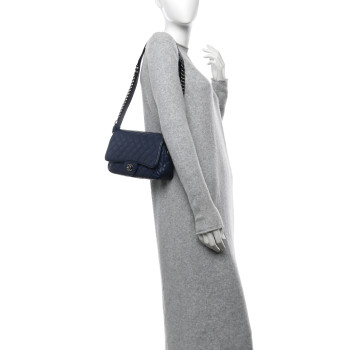 CHANEL Crumpled Calfskin Quilted Medium Casual Rock Flap Navy