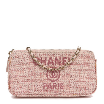 CHANEL Canvas Small Deauville Clutch With Chain Pink