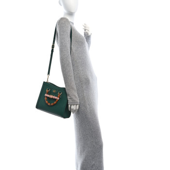 GUCCI Textured Dollar Calfskin Web Small Diana Tote Bag Green